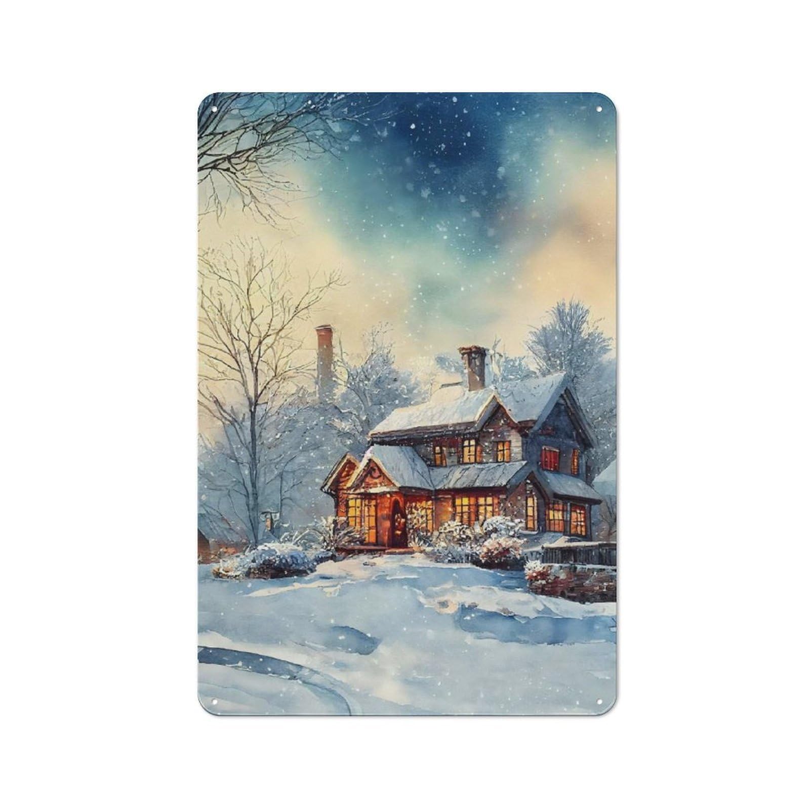 Junmoney Watercolors Winter Retro Metal Plaque 30X20cm Featuring For Garage Wall, A Winter Wall Decor Update For Workshop Decor Fans