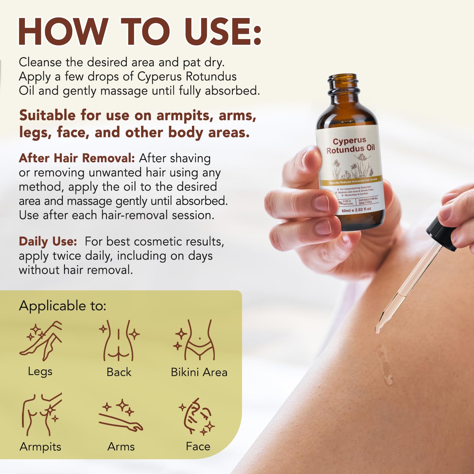 Cyperus Rotundus Oil, Cyperus Rotundus Oil for Hair Removal, Reduces Unwanted Hair Growth, idratante Soothing Skin, Shrink Pores, Reduces Body Hair Growth Cypress Rotundus Oils for All Skin