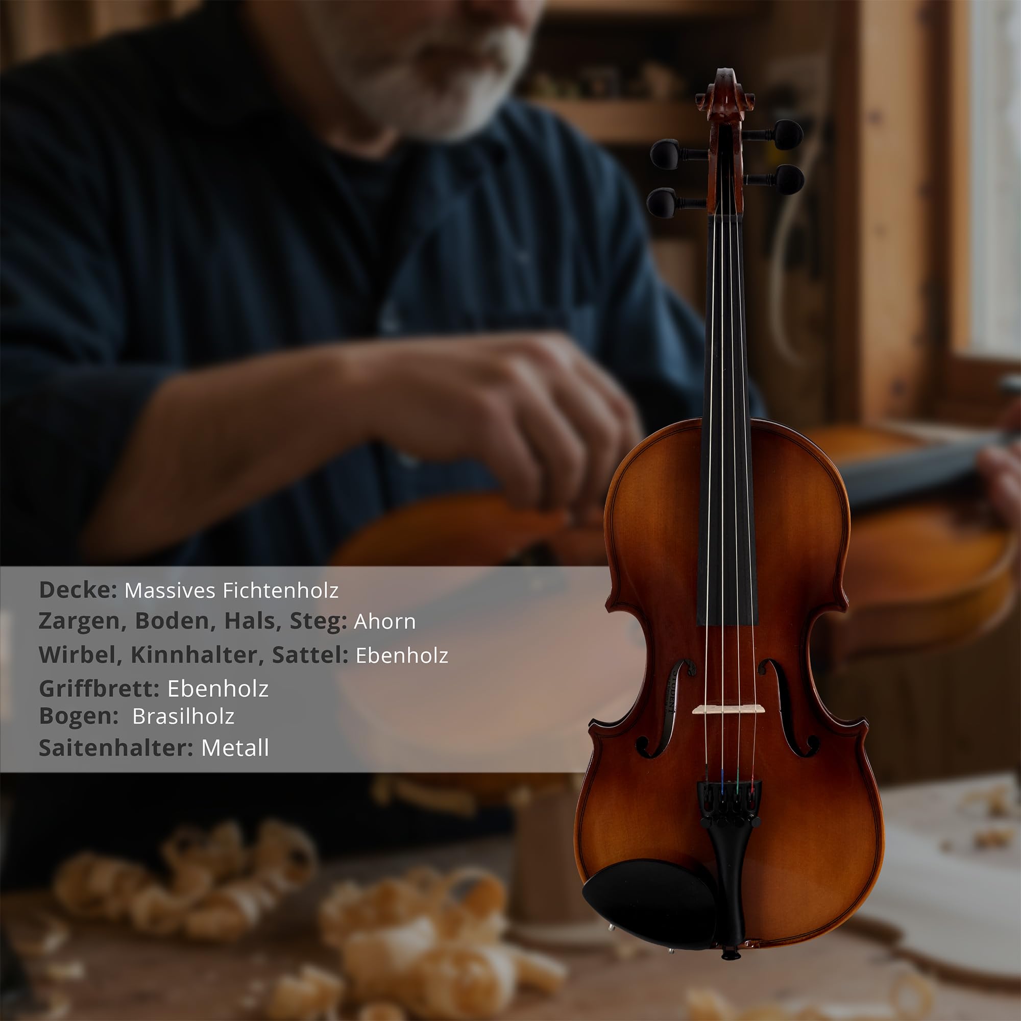 Classic Cantabile Student Violinenset 1/2 (Einsteiger/Schülerinstrument, Geige, Boden & Zargen aus Ahorn, Massive Fichtenholz Decke, Ahorn Steg, Inkl. Etui, Bogen und Kolofonium)
