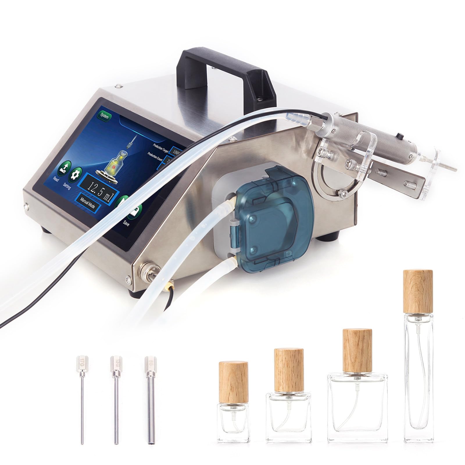 Automatic Liquid Filling Machine, Small Bottle Filling Machine, 1ml-100ml Bottle Filler with Digital Touch Panel, Maximum Flow Rate: 140ml-600ml/Min, For Essential Oil, Eye Drops, Perfume HD1370