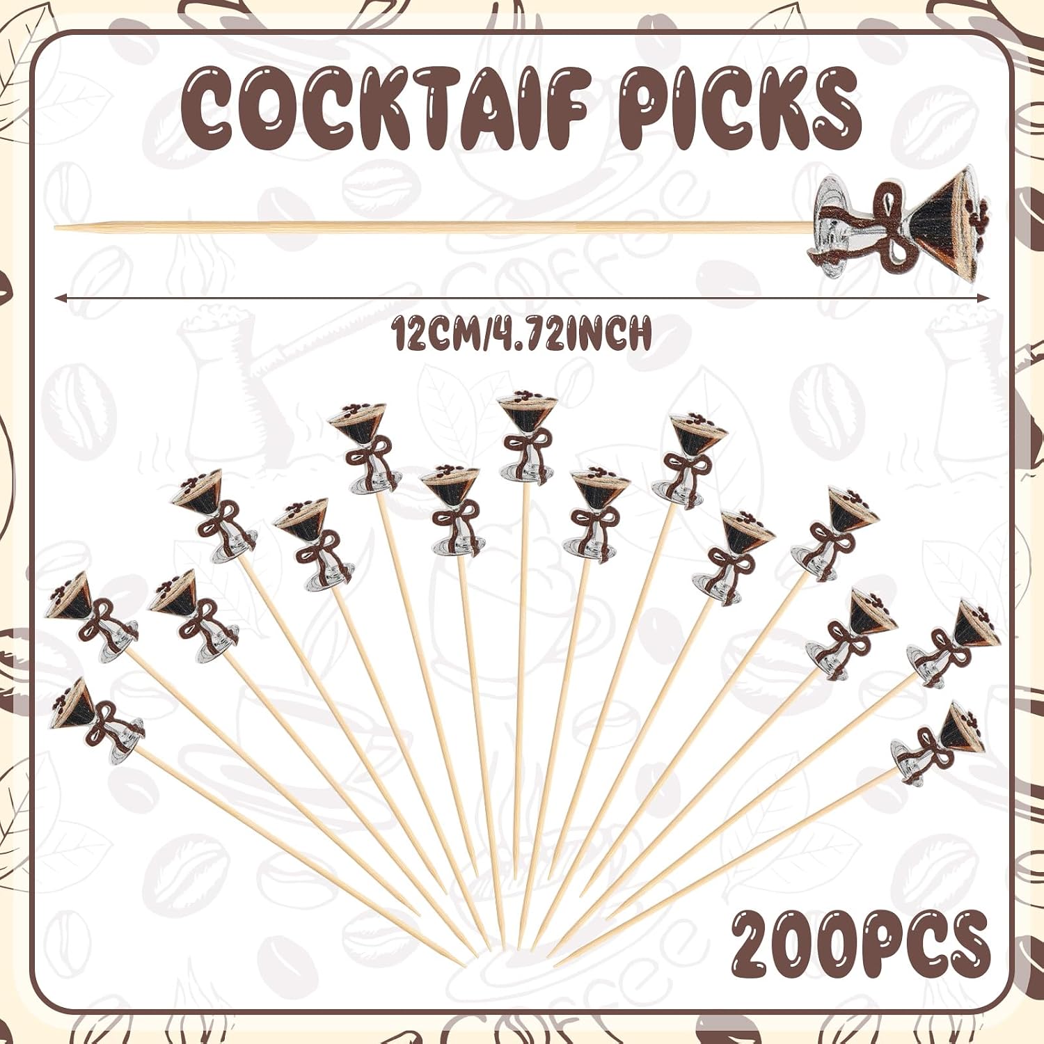 meekoo 200 Pcs Espresso Martini Cocktail Picks 4.72 Inch Bamboo a Tini Bit Older Toothpick Martini Glasses Long Cocktail Appetizer Skewer for Fruit Drink Dessert Bachelorette Party Supplies