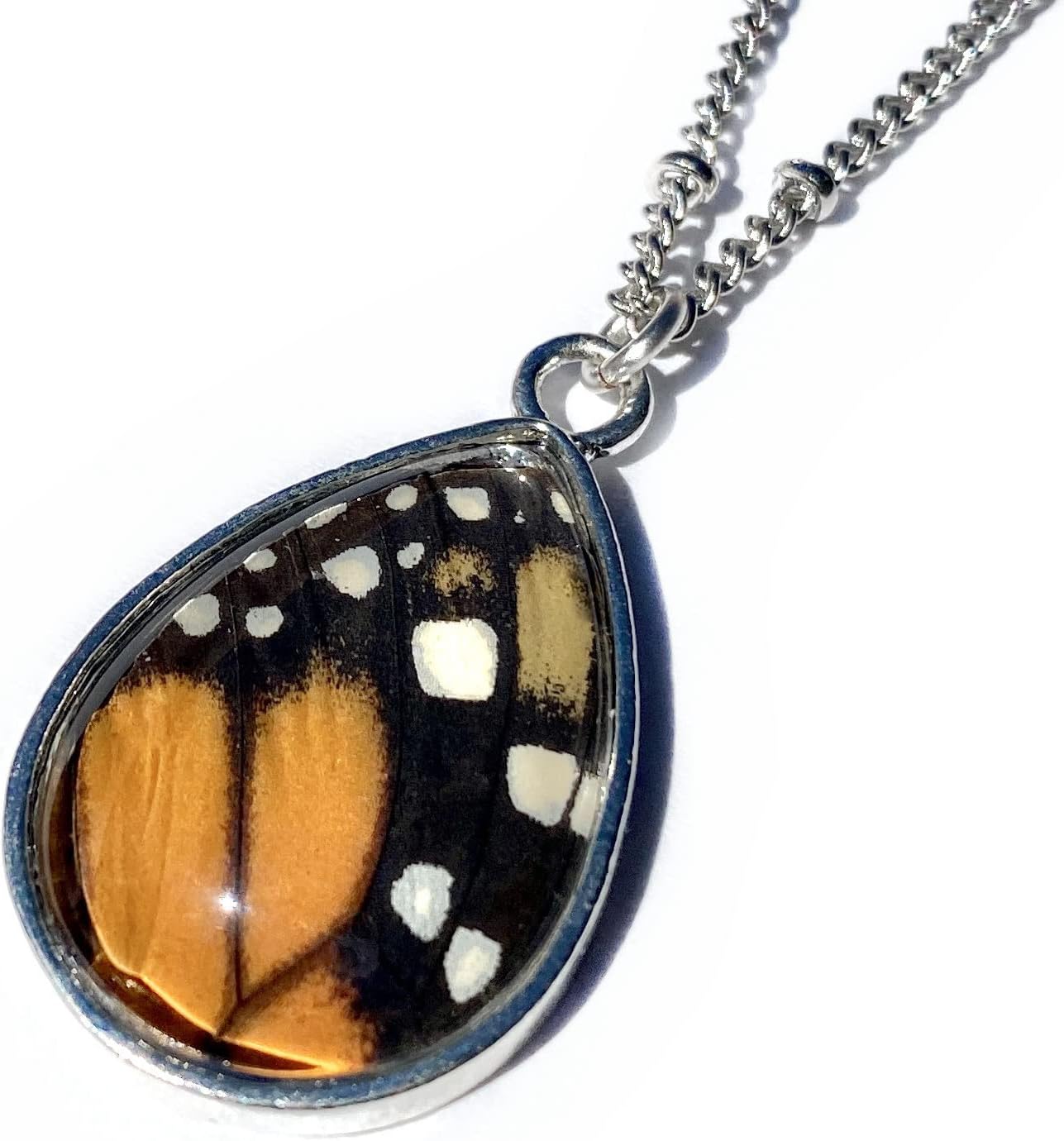 Recycled Monarch butterfly wing necklace Real butterfly necklace Ethically sourced Preserved butterfly in glass terrarium pendant Pressed flower necklace Handmade jewelry t w