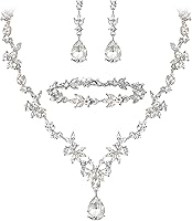 BriLove Wedding Jewelry Set for Bride Bridesmaid: Crystal Y-Necklace, Tennis Bracelet, Teardrop Dangle Earrings