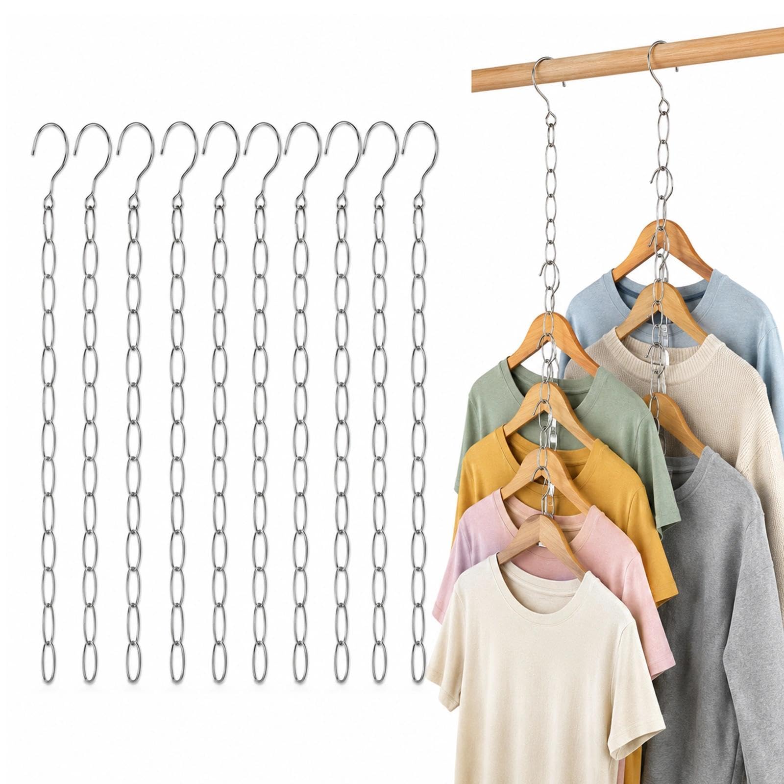 10-Pack Clothing Chain Hanger, Metal Closet Organizer with 7 Loops