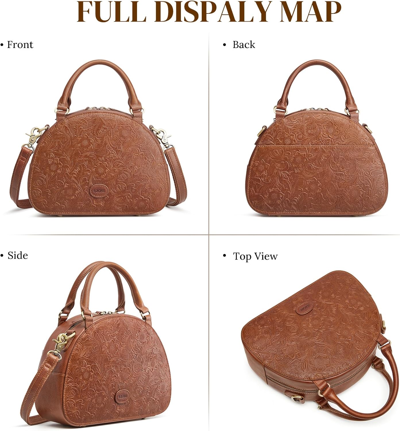 S-ZONE Leather Crossbody Bags for Women Vintage Handbag Top Handle Purse Designer Dome Satchel - Image 8