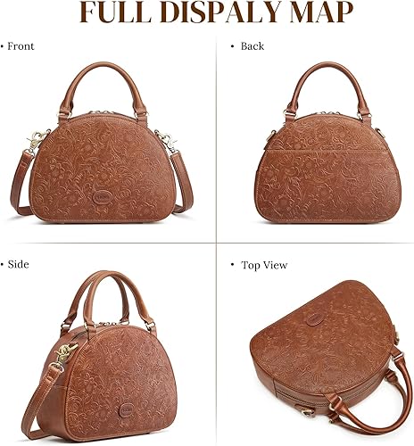 Miniatura 8 de S-ZONE Bolsos cruzados de cuero para mujer, bolso vintage con asa superior, bolso de diseño de cúpula