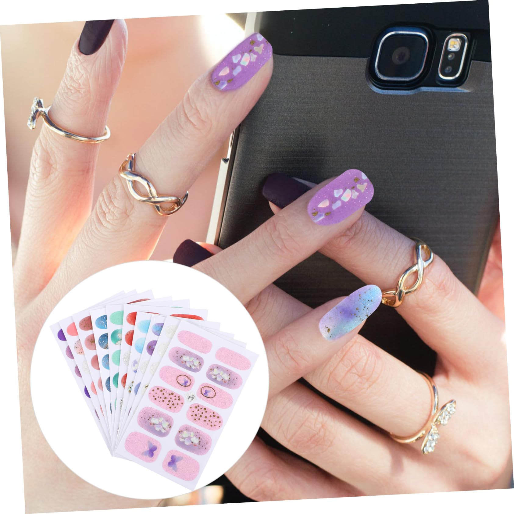 Healeved 5sets Adesivi Per Unghie Design Decorazioni Per Unghie Facili Applicare e Resistenti All Per Manicure Te