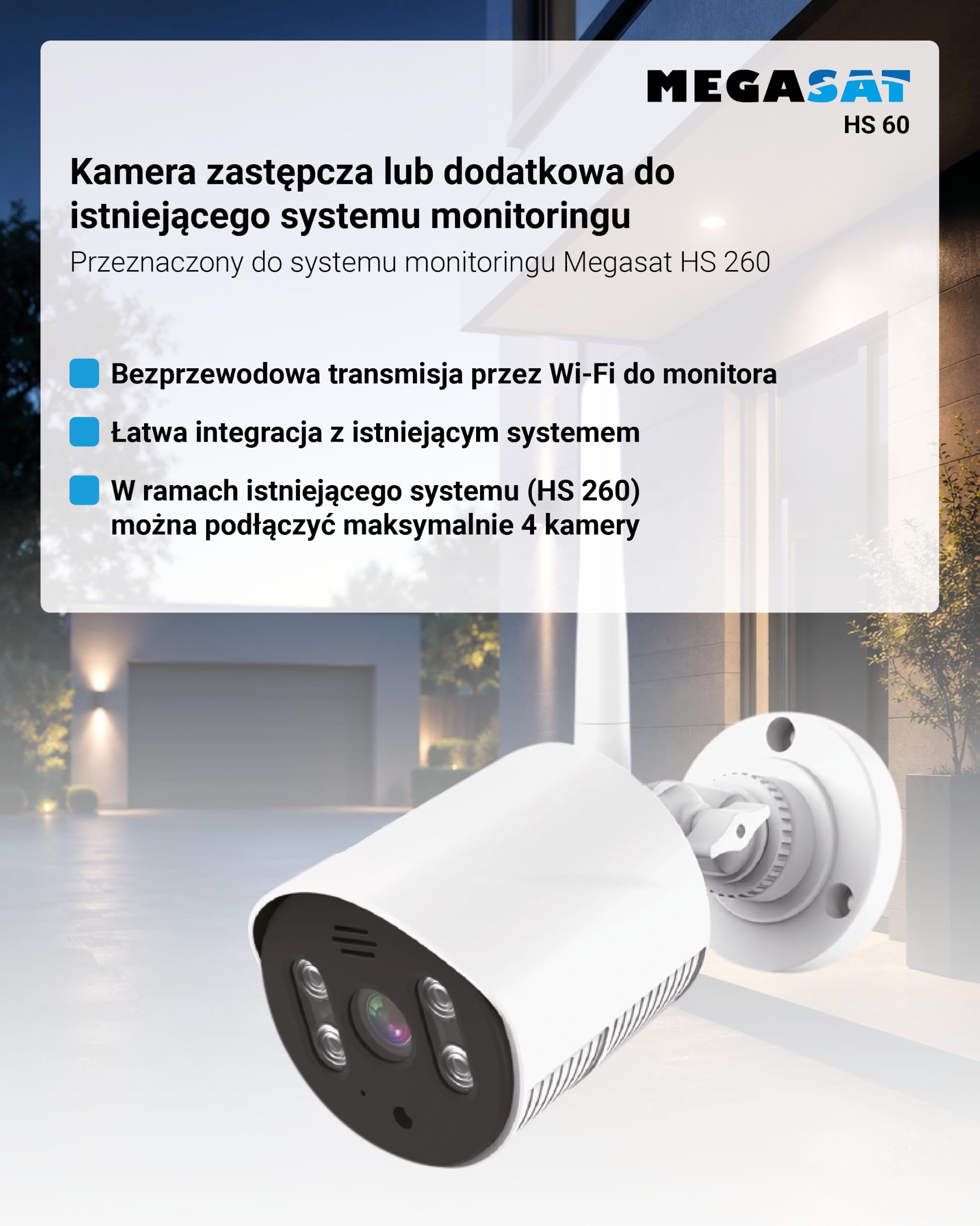 Megasat HS 60 – kamera zamienna (dodatkowa kamera do zestawu HS 260, IP66, zasięg widzenia w nocy 1 m) – biała