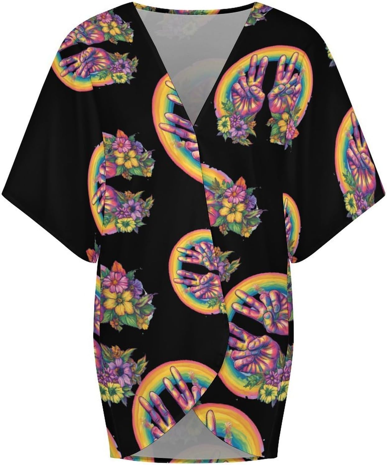 Tie Dye Peace Sign Women's Open Front Cardigan Short Sleeves Jacket Lightweight Sweaters Tops