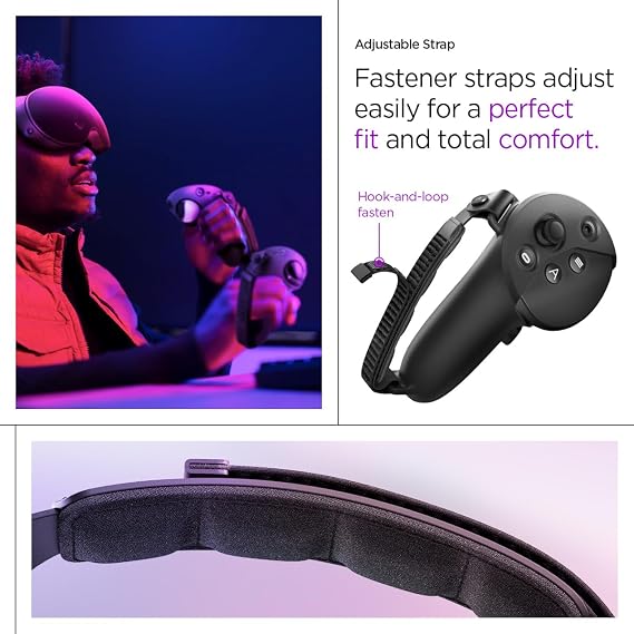 Spigen Silicone Fit Controller Cover Compatible with Meta Quest Pro VR Gaming Controller Grip with Adjustable Strap for Anti-Slip Protection - black