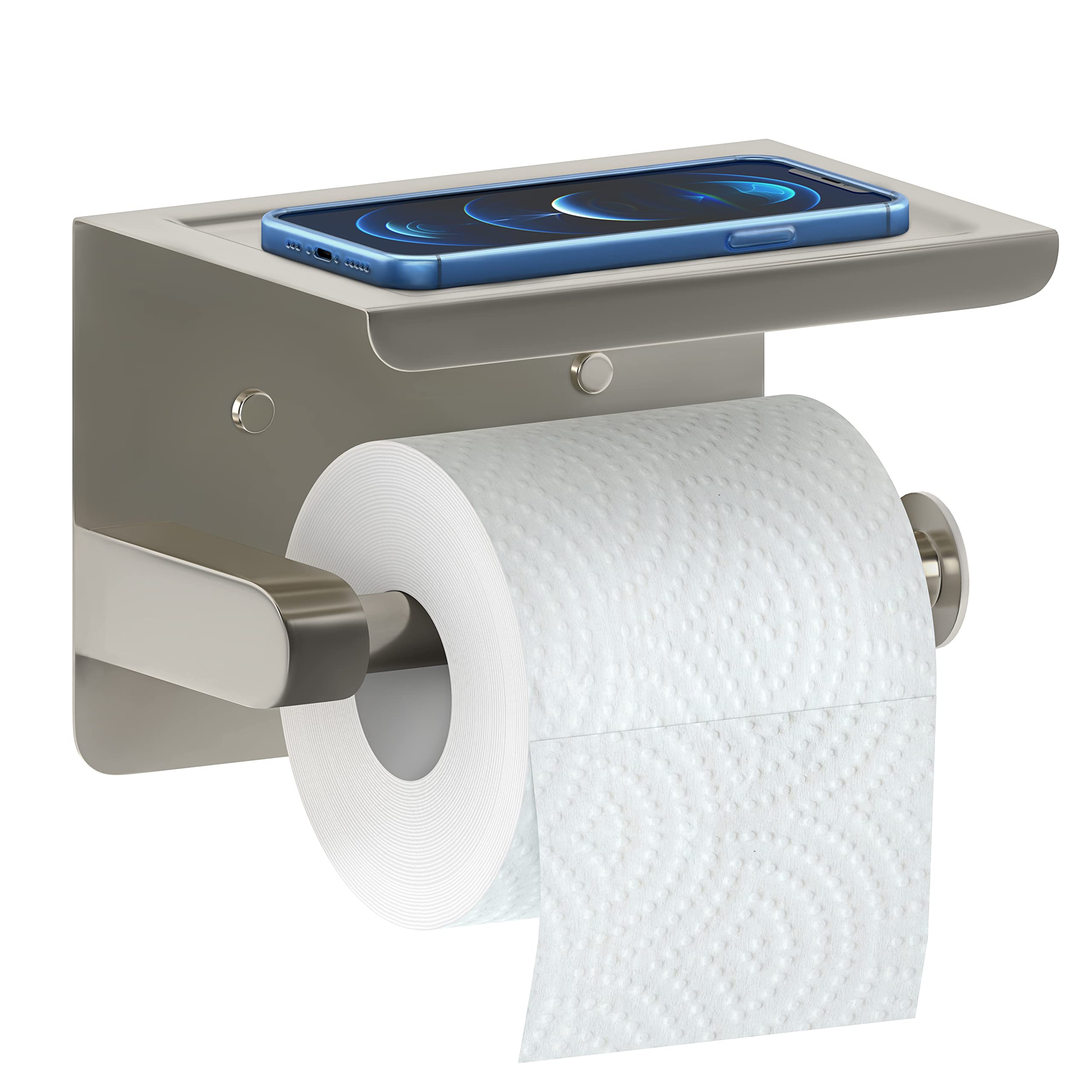 SAYONEYES Toilettenpapierhalter Mit Ablage – Edelstahl SUS304, Gebürstet Nickel, 2 Montagearten
