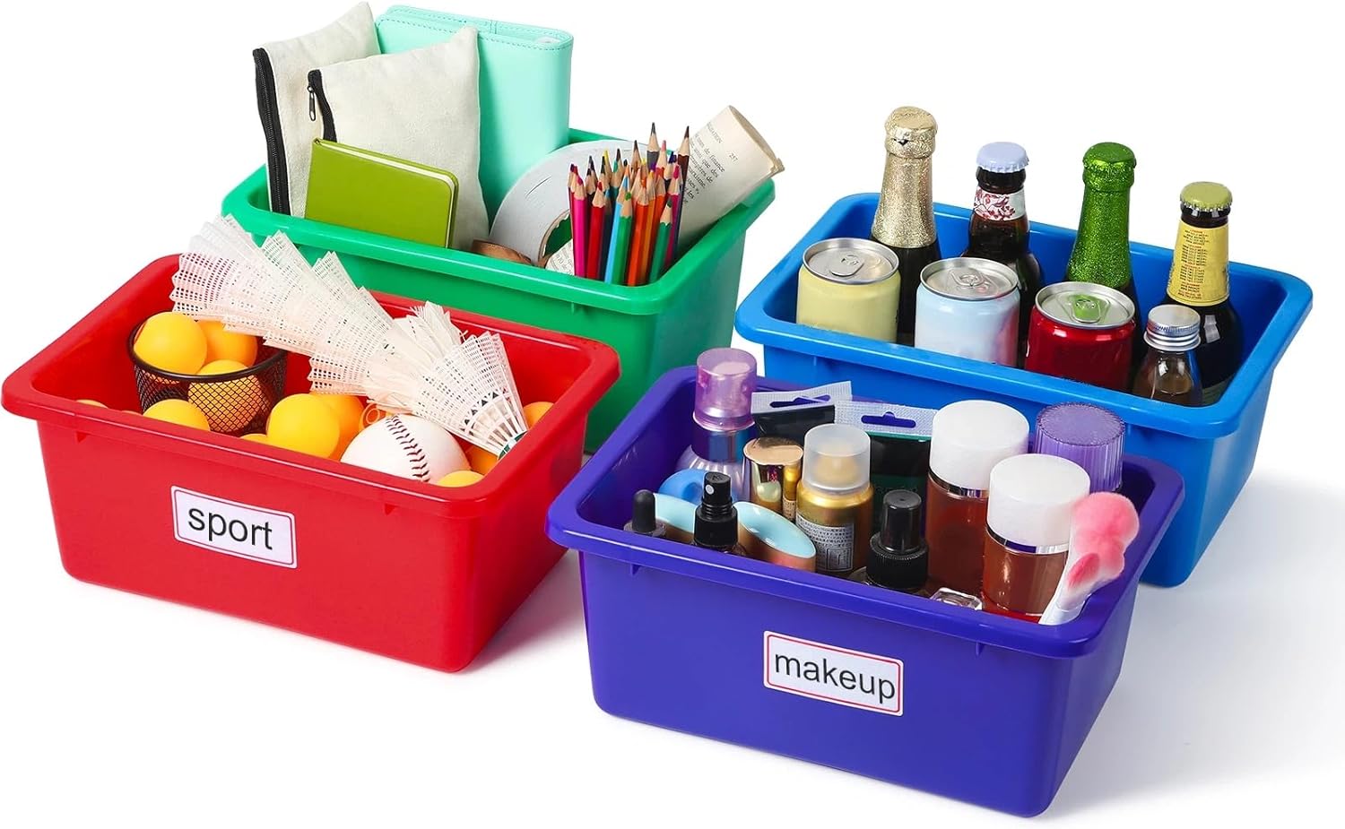 Zonon 12 Pcs Plastic Cubby Storage Bins Classroom Cubby Organization Storage Containers with 1 Pack Self Adhesive Labels Bin for Office School Library Home(Colorful,15.51 x 11.57 x 4.92)