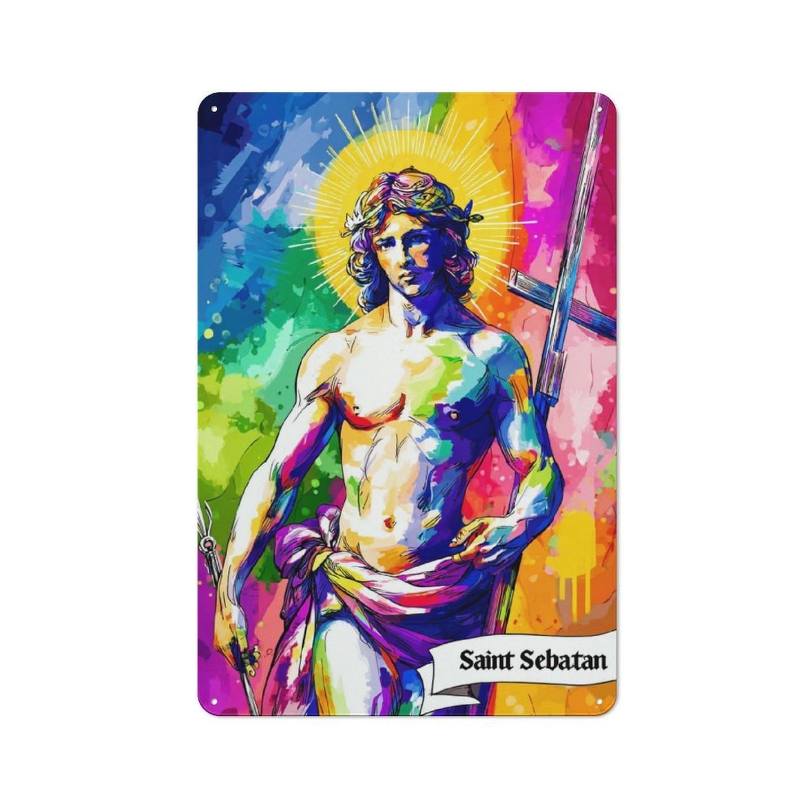 Junmoney Saint Sebastian A Colorful Tribute Metal Wall Plaque With Design 30X20cm, Old Fashioned Vintage Wall Decor For Living Room, Hallway, Kitchen Or Cafe