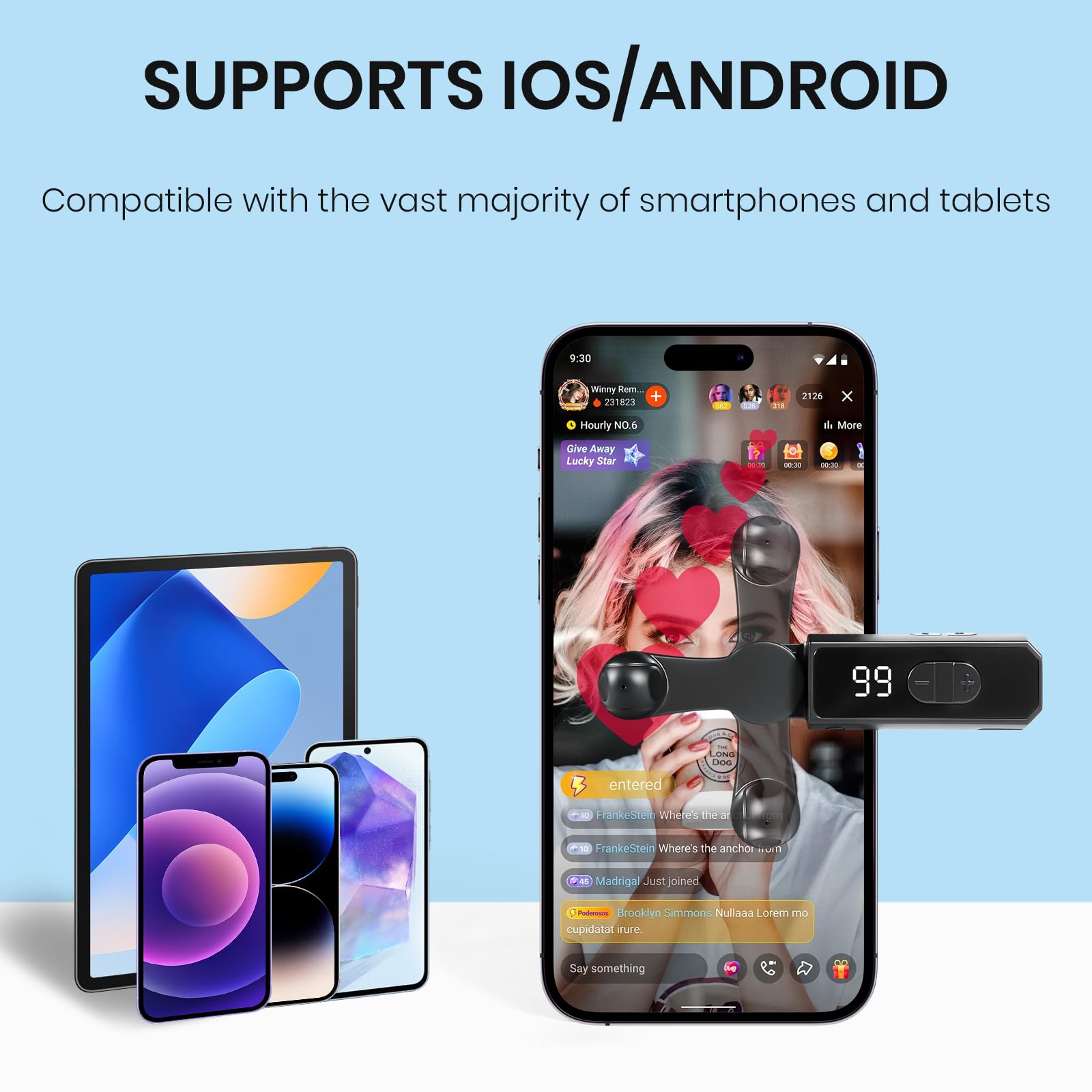 TikTok TikTok – Appareil tactile automatique avec 198 vitesses réglables, rechargeable, clic instantané pour likes en direct, tâches de réseaux sociaux (noir)