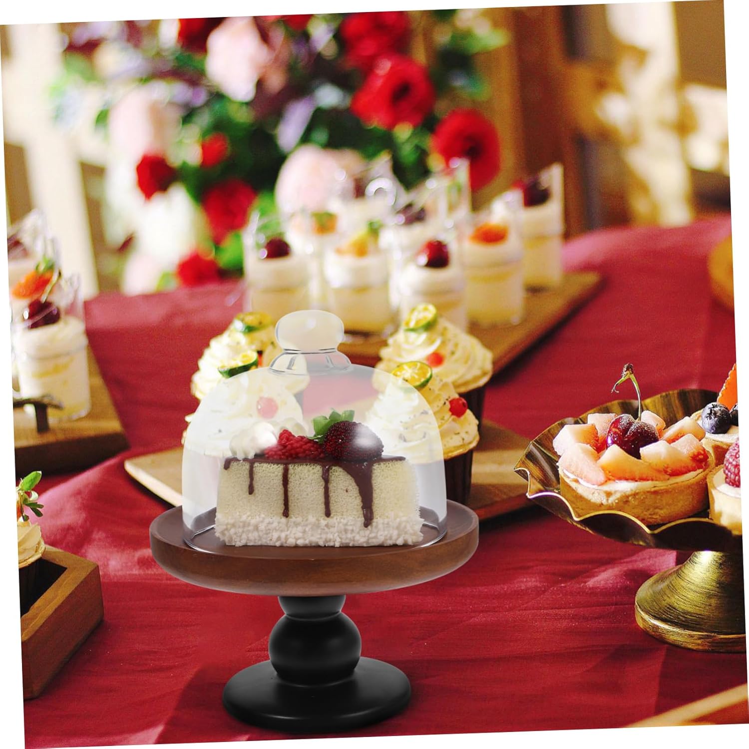 Zerodeko Rustic Acacia Wood Cake Stand with Glass Dome and High Footed Pedestal Versatile Display for Cakes Pastries Fruits and Appetizers Vintage Style Dessert Server with Protective Cover