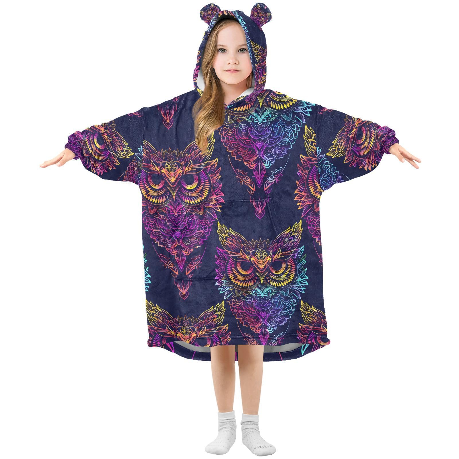 Couverture à capuche enfant pour soirées pyjama hibou - 8