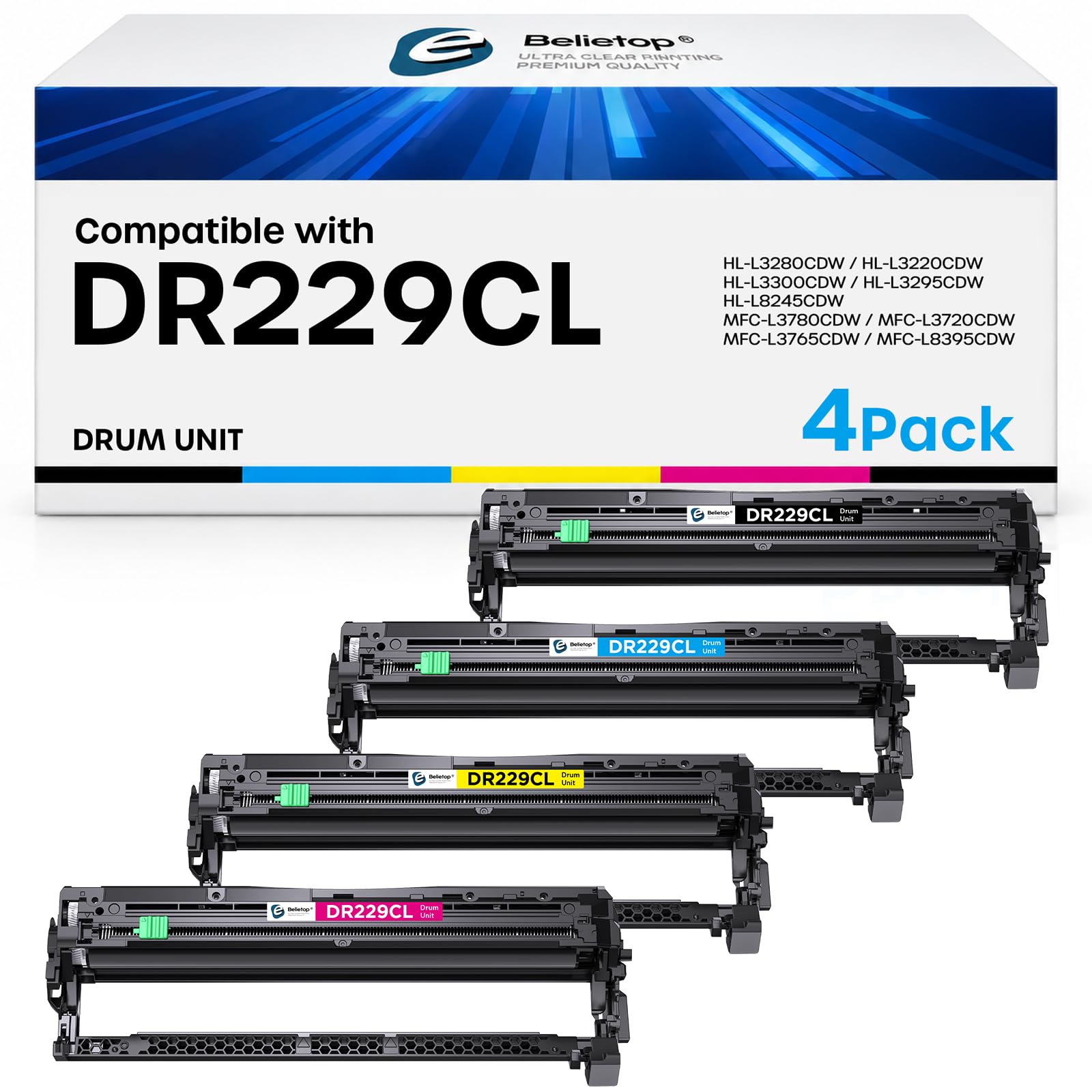 Photo 1 of belietop DR229CL Drum Unit 4 Pack Replacement for Brother Use with TN229XL