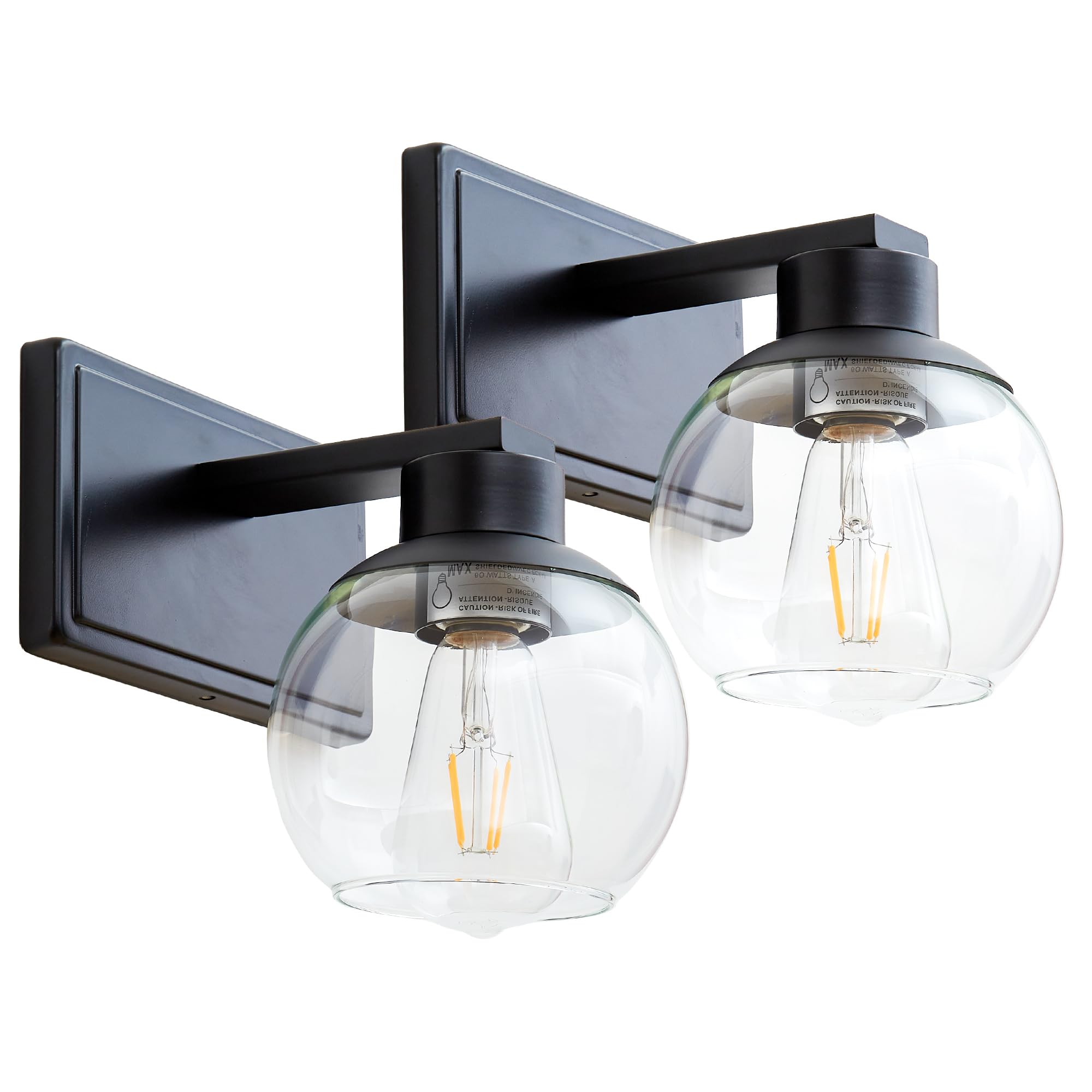 PAZALA 1-Light Matte Black Wall Sconce Lighting for Bedroom, Bathroom Vanity Lighting, Single Wall Lighting Fixture with Globe Glass Shade, 1698-1-HS