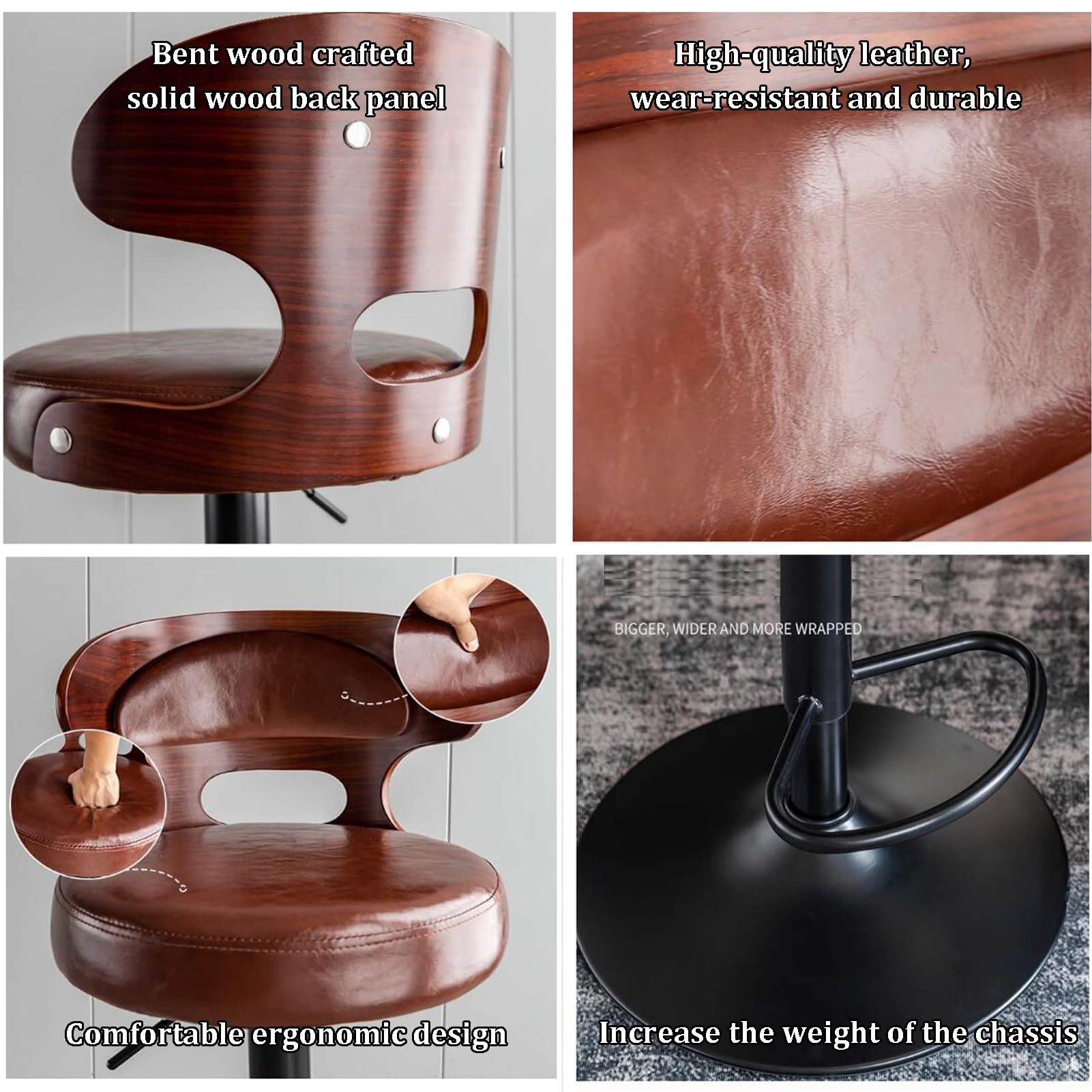 Amazon｜PUレザーバースツール 回転式 カウンター高さ調節可能