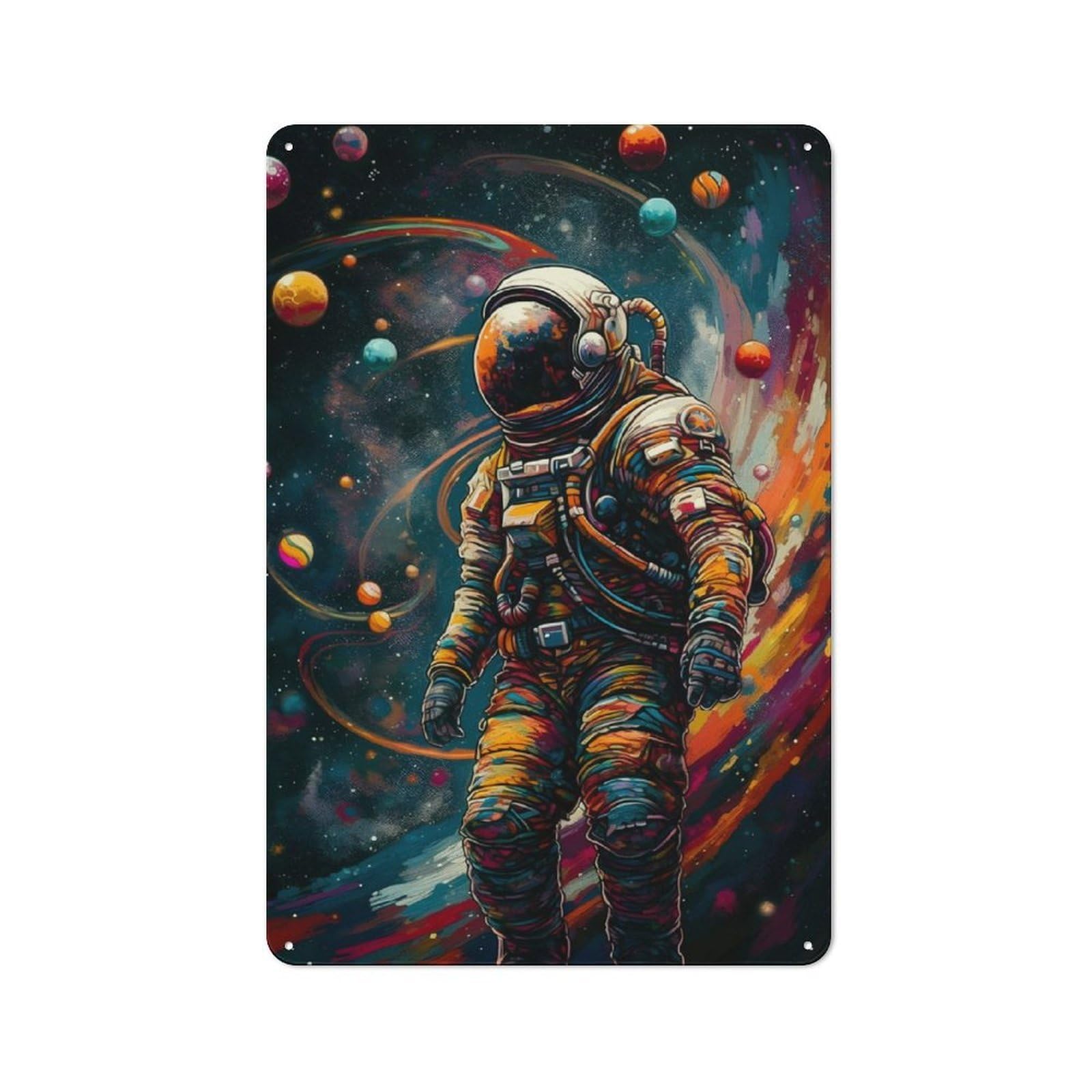 Junmoney Astronaut In The Linespace Industrial-Style Tin Sign 30X20cm For Pub Or Café, Suited To Pub Decor Enthusiasts