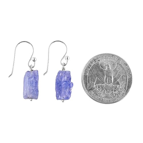 Miniatura 5 de InfinityGemsArt Purple Tanzanite Gemstone Earrings Pair, Natural Raw Crystal, Dangle & Drop, Birthstone, Energy Healing Crystals Jewelry in Rhodium