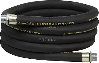Groz 12 Ft Anti-Static Fuel Transfer Hose, 1" ID with 1" NPT Male Ends, Nitrile, for Diesel Gasoline Kerosene, Fits FPM/12/HF Pump (44078)