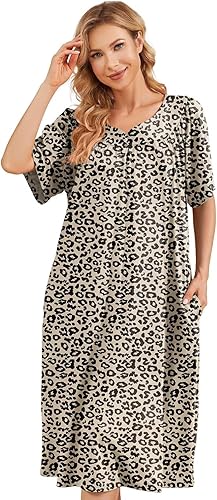 Vestidos de casa para mujer con bolsillos, camisón Moo Moo de manga corta, vestido de descanso S-3XL
