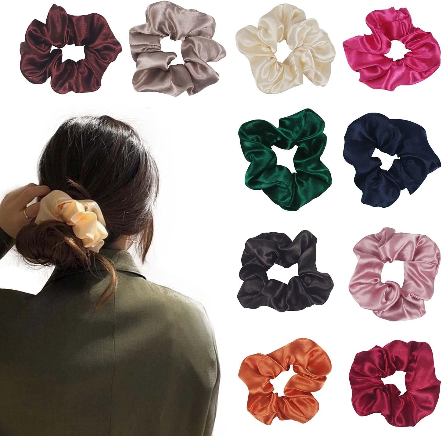 Large Satin Hair Scrunchies,10pcs Velvet Hair Bands for Women Elastic Silk Hair Ties Colorful Ponytail Holder Hair Accessories Hair Wrap Cute Scrunchies Traceless Small Scrunchies for Girls