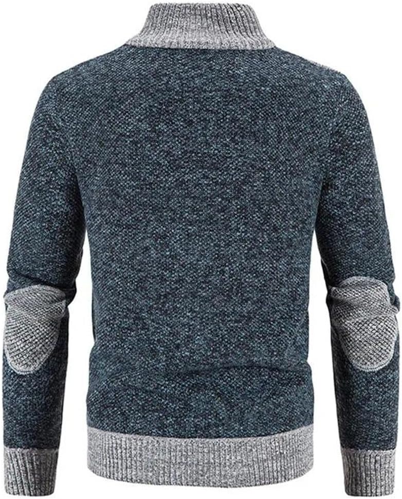 Men's Thick Warm Patchwork Cardigan Fleece Knitted Stand Collar Sweater Casual Knitwear Outerwear for Winter