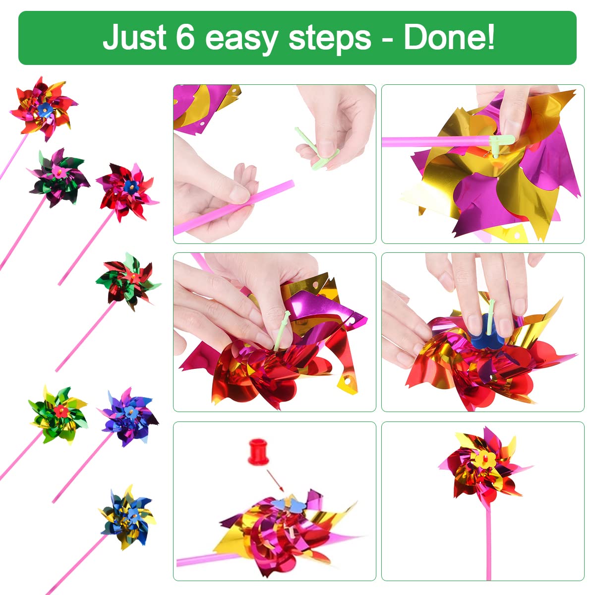 QINERSAW 100 Pezzi Girandole Colorate Girandole in Plastica Arcobaleno Girandole da Giardino Girandole Bambini per Prato da Giardino, Fai da te, per Feste di Bambini