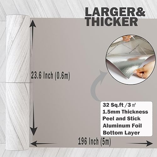 Miniatura 28 de Oxdigi Rollo de azulejos de vinilo grueso autoadhesivo, suelo de tablones de madera, impermeables, resistentes, fáciles de instalar, marrón, 23 x