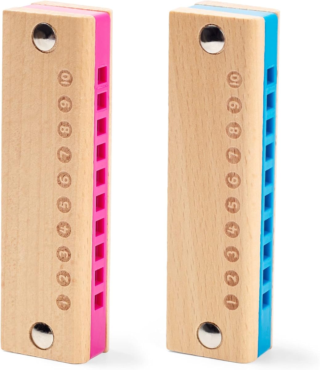 Koogel 2 piezas de armónica para niños, 10 agujeros de madera para principiantes, instrumentos musicales de juguete para niños y adultos, regalos de cumpleaños