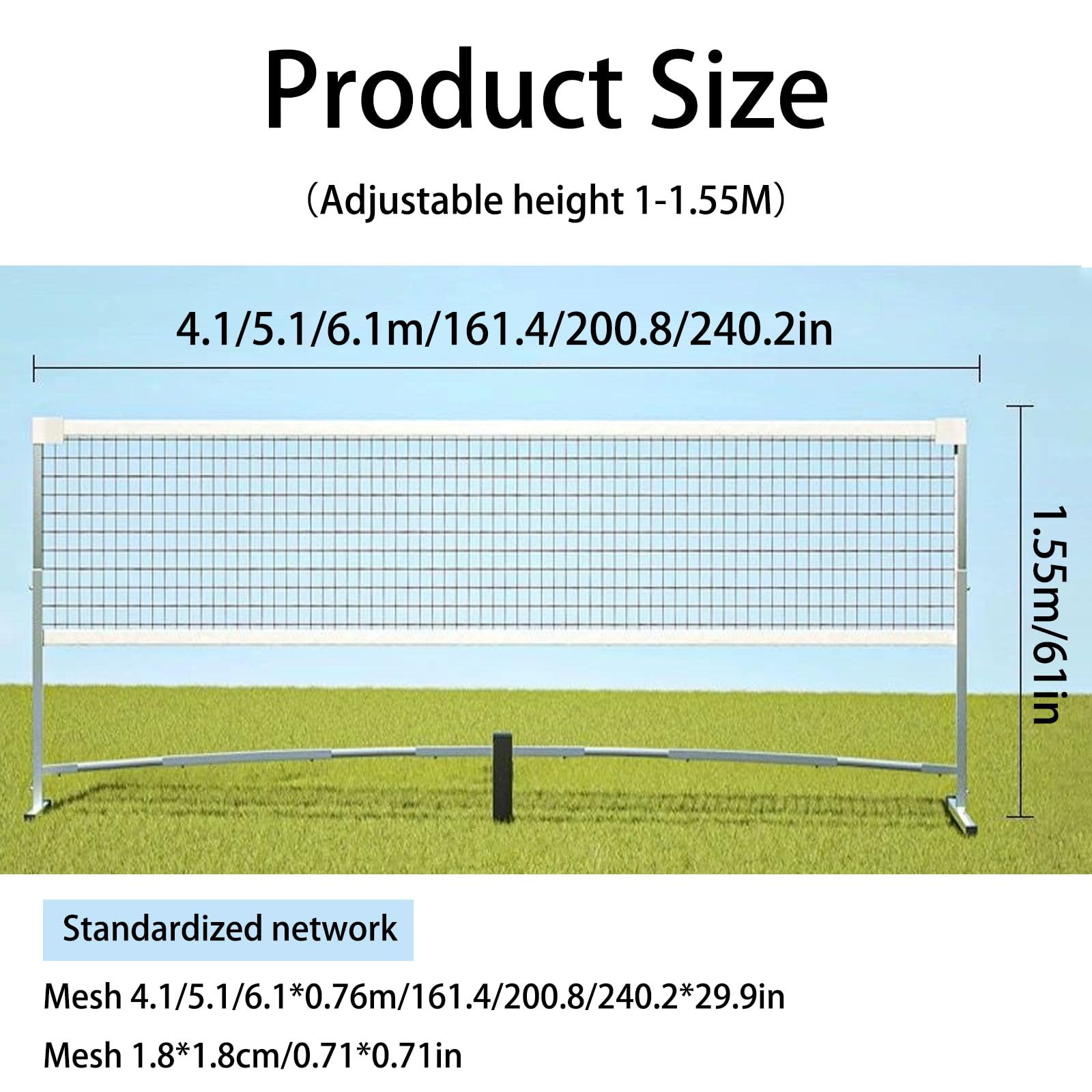 Generico Set di reti di Badminton Leggera RET BEKLEBBALL E Volleyball Net per Un Facile Trasporto 39~61" H 20'W(6.1m)