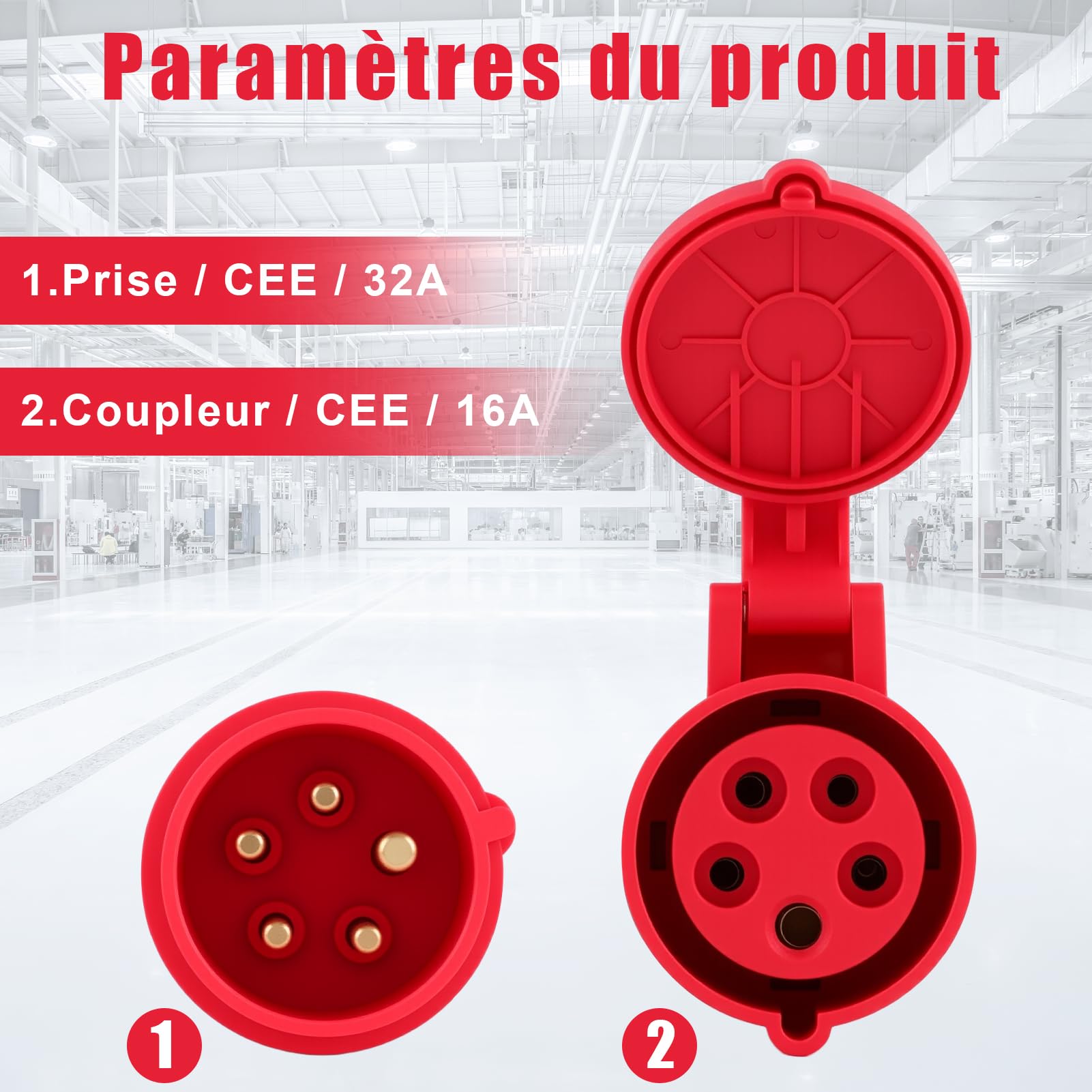Adaptateur CEE Courant Droit 32A sur 16A, Prise de Courant Strong Câble 16A, Matière en Métal et Plastique en Métal, Durable et Sûr, IP44 Imperméable, adapté aux Ateliers, Sites