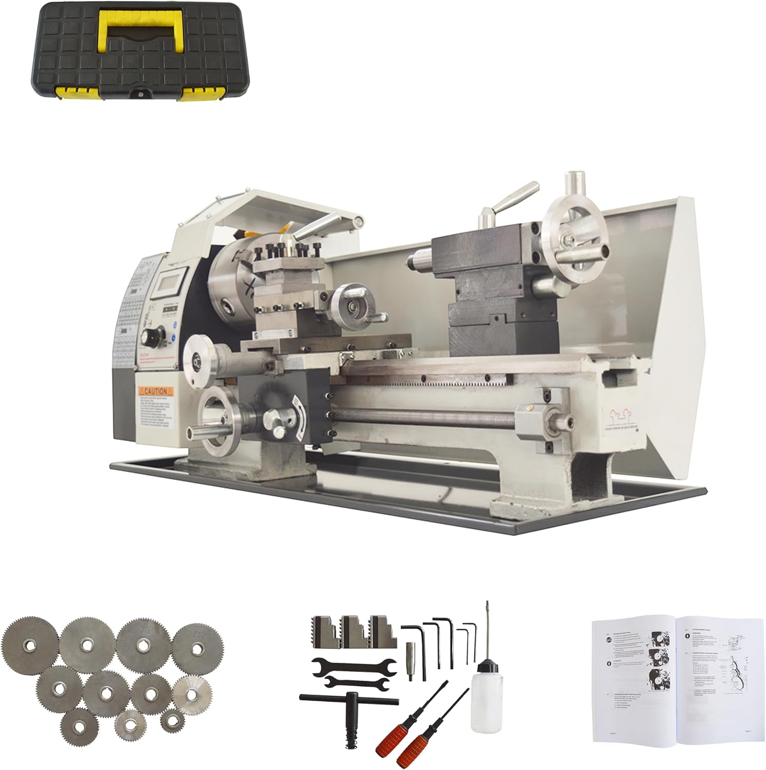 Metal Bench Lathe Benchtop 8"*16" Mini Metal Lathe Inch thread Metal Milling Machine Variable Speed 50-2500rmp for Woodworking Metalworking 110V 900W