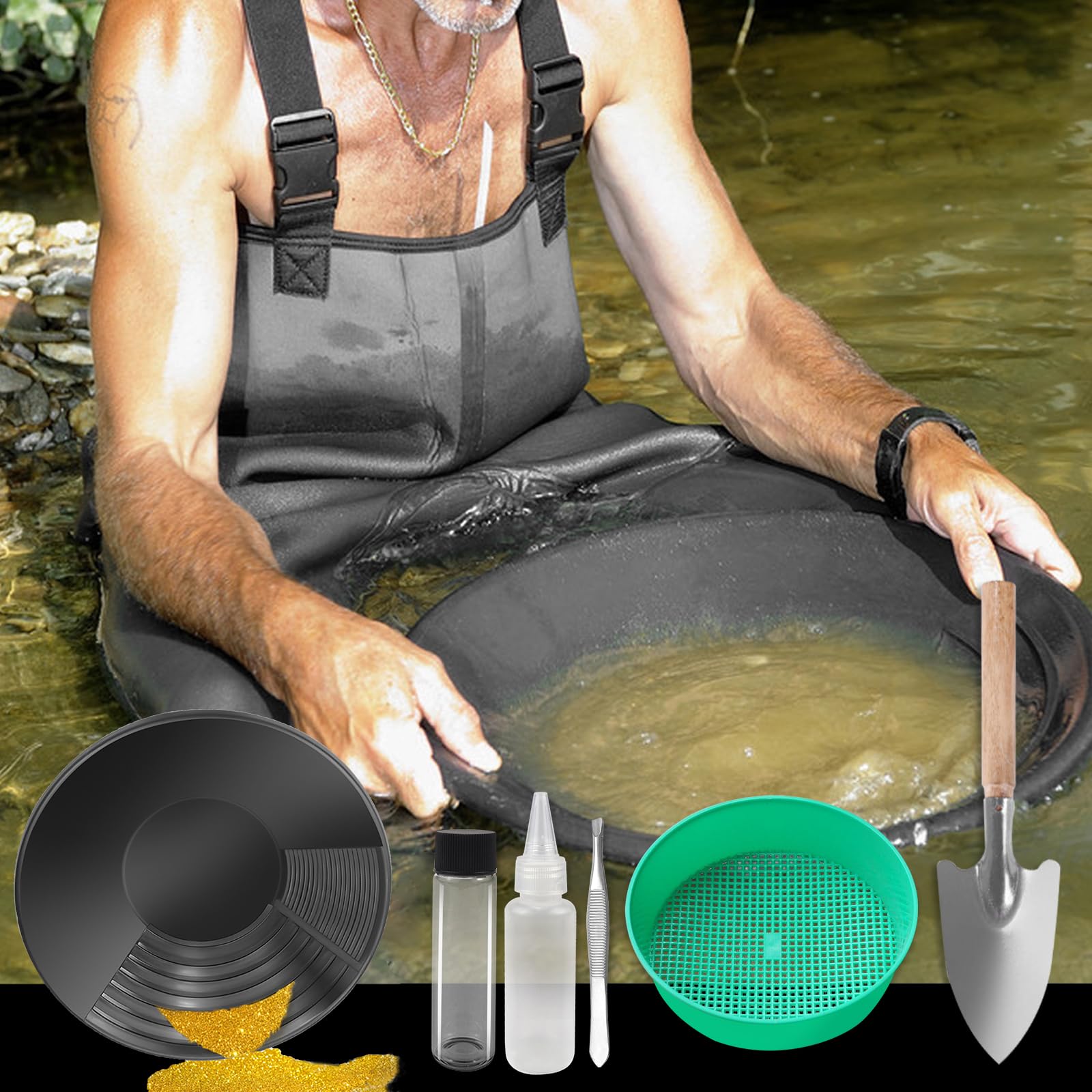 YSOOUA Batea de Oro Set Bandeja de Lavado de Oro Bateas para Buscar Oro 38,5 x 8,5cm Equipo Manual de Lavado de Oro para minería y prospección de Oro Sistema de Lavado de Oro Bandeja (Negro)