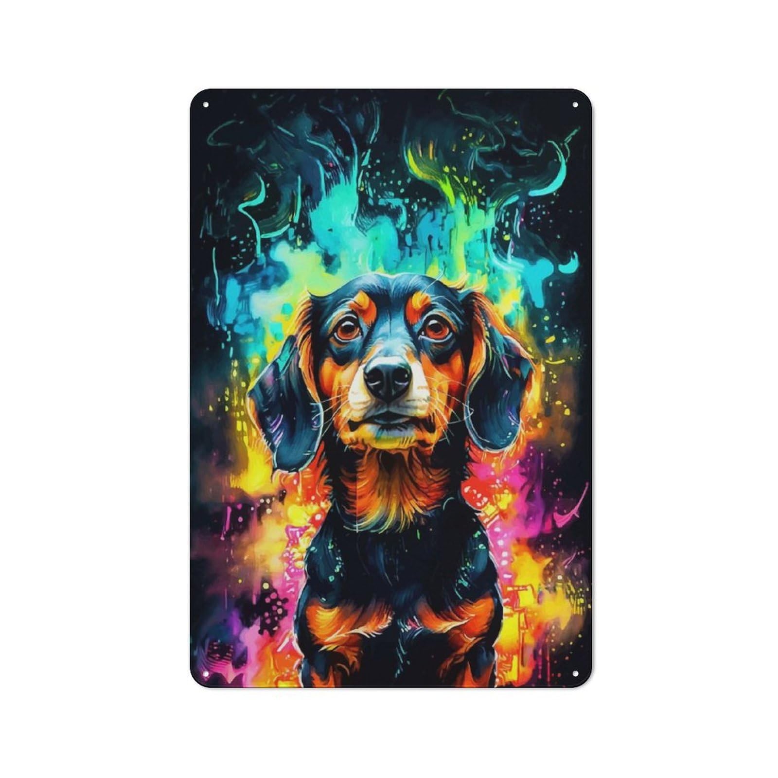 Junmoney Dachshund In Neon Colors 30X20cm Retro Tin Sign With For Kitchen Or Home Bar, A Decorative Gift For A Newly Furnished Kitchen And Home Bar