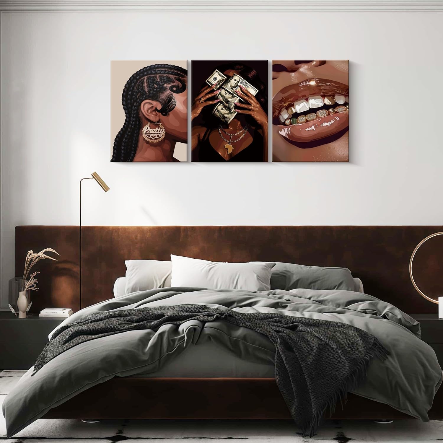 3 Pcs Framed African American Canvas Wall Art Fashion Black Woman Wall Decor Black Girl Print Hip Hop Style Poster Christian Inspirational Girl Room Decor for Home Living Room Bedroom 16x24 inch Ready to Hang