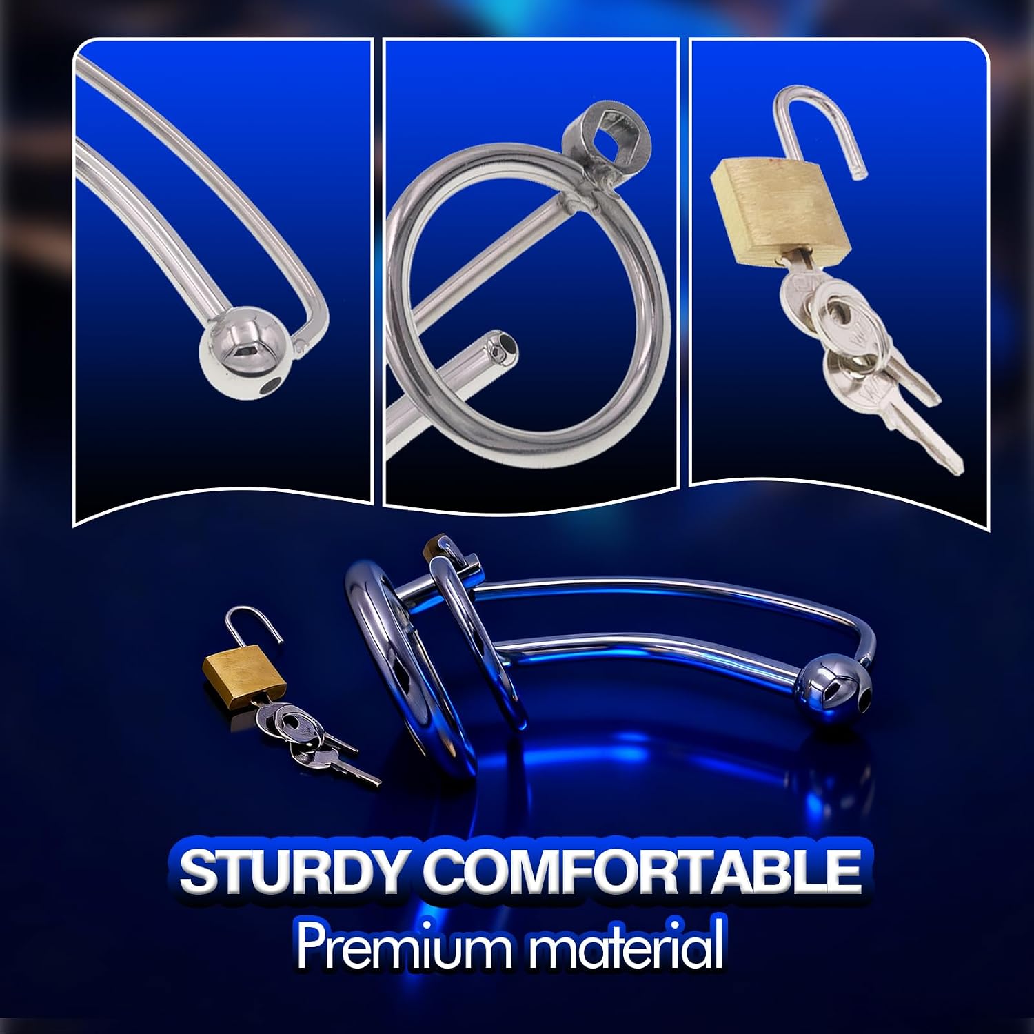 Male Chastity Cage with Urethral Plug Stainless Steel Sounding Lock Device | Penis Urethra Cage Metal Cock Sounds Chastity Device BDSM Exercise Bondage Restraints Abstinence Kinky Adult Sex Toy for Men