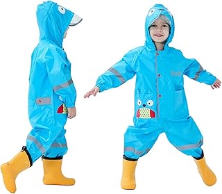 Baogaier Girls,Clothing,Snow & Rainwear,Raincoats Baogaier Puddle Suit Kids Waterproof Suit Boys Girls All in one Rainsuit Hooded Lightweight Animal Pattern Onesie Rainwear Children Raincoat Easy Dry Reflective Stripe for Unisex Toddler 1-8 Years