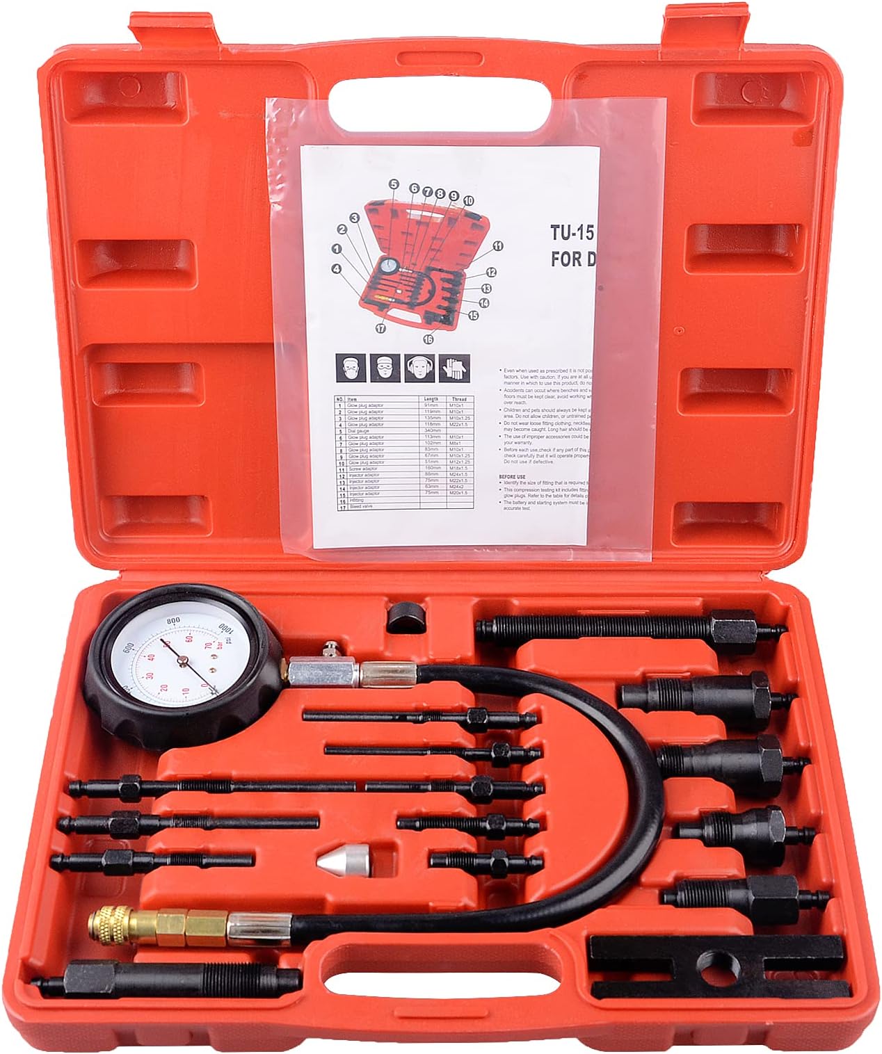 DA YUAN 17pcs Diesel Engine Compression Tester Kit Tool Set Automotive Compressor