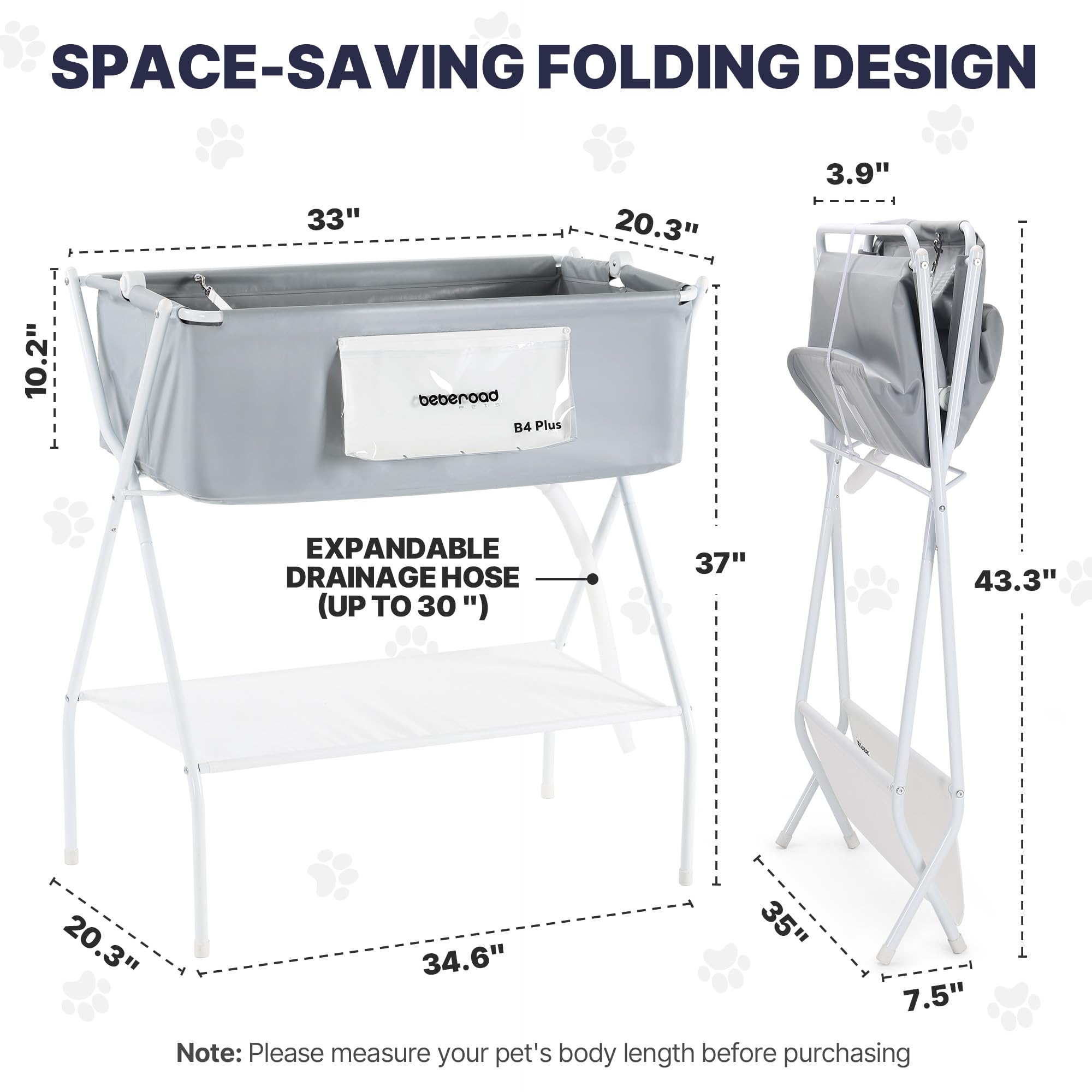 Beberoad 2 in 1 Dog Bath Tub Dog Washing Station for Bathing and Grooming, Elevated Collapsible Foldable Portable Shower Bathtub for Small Dogs Cats Pet, Indoor and Outdoor: Foldable Plus Gray