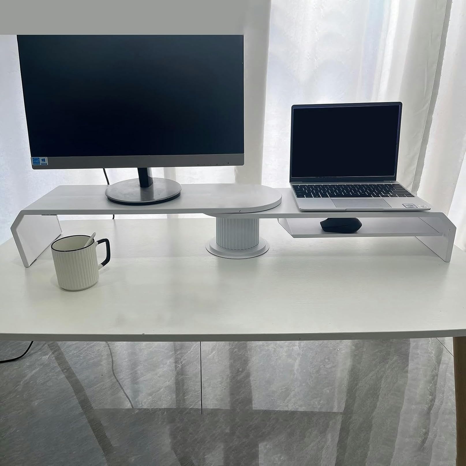 SDGcfgjW corner desks， Corner Monitor Stand 360° Rotation Riser, 2 Stands for Adjustable Desk Connector(White)