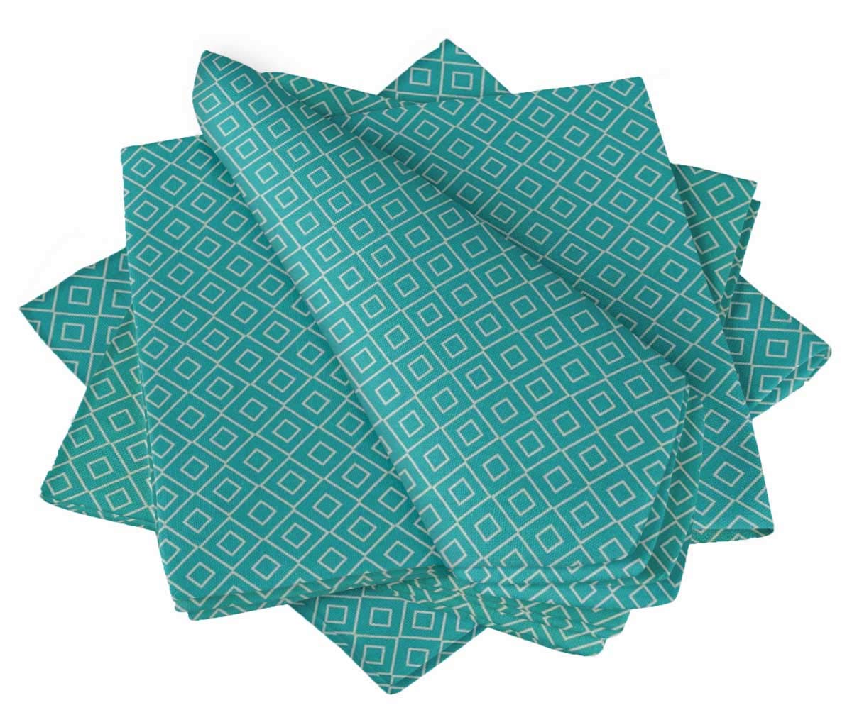 Serviettes lin bleu diamant géométrique grand format premium 4 pièces