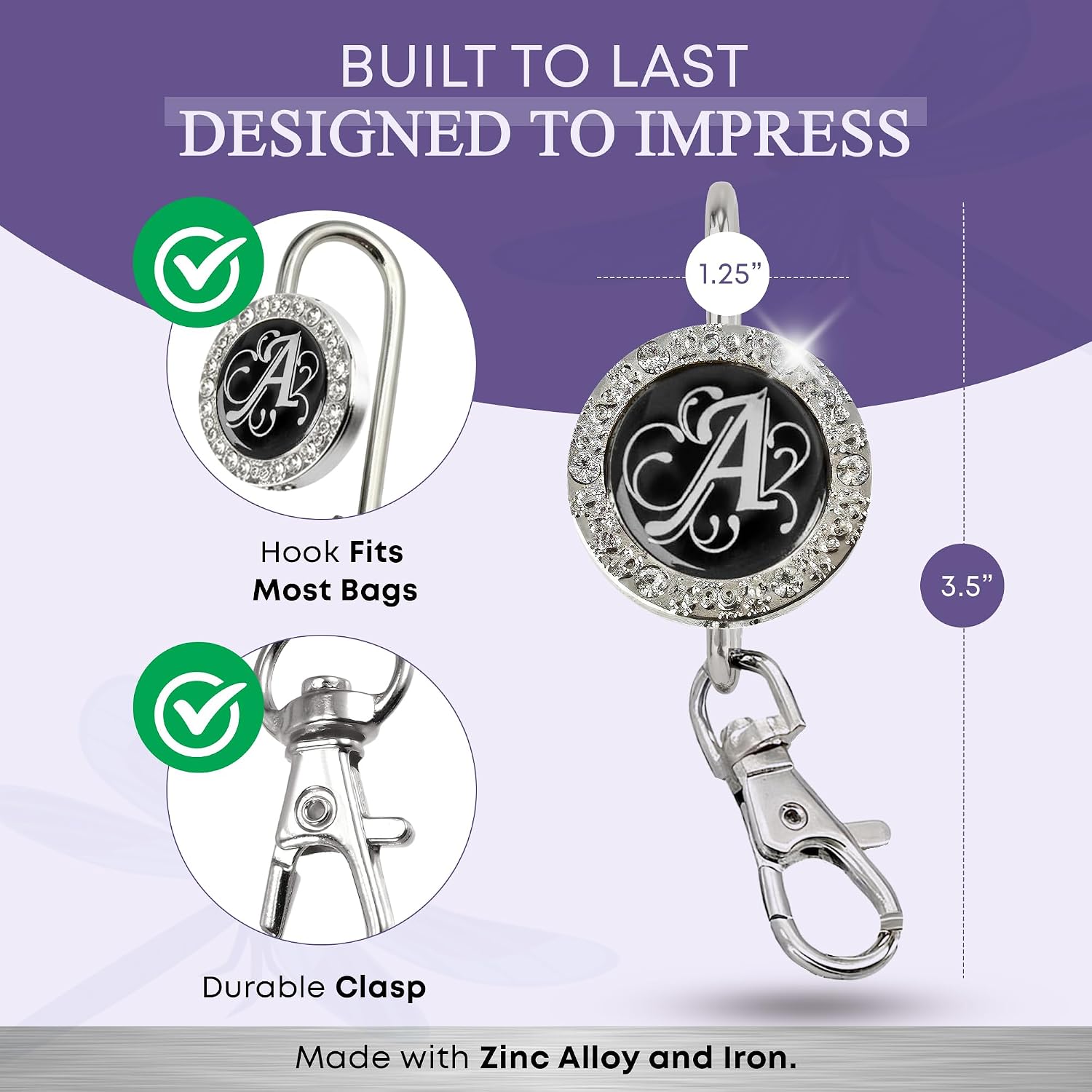 Women’s Bag Charm Key Finder, Car Keychain Hook, Cute Purse Organizer & Tote Bag Accessories, Gifts for Mom - Monogram Letter image 4