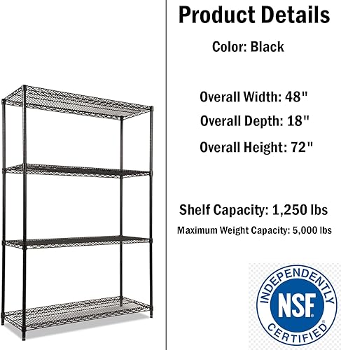 Miniatura 10 de 48 W x 18 D x 72 H, Kit de estantería de alambre cromado de 4 niveles  Capacidad de peso de 6,000 libras  NSF