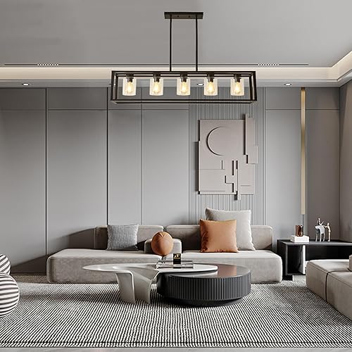 Miniatura 6 de OLMCWOOL - Lámpara de comedor estilo granja para isla de cocina, lámpara colgante rectangular negra, lámpara moderna de comedor, lámparas colgantes