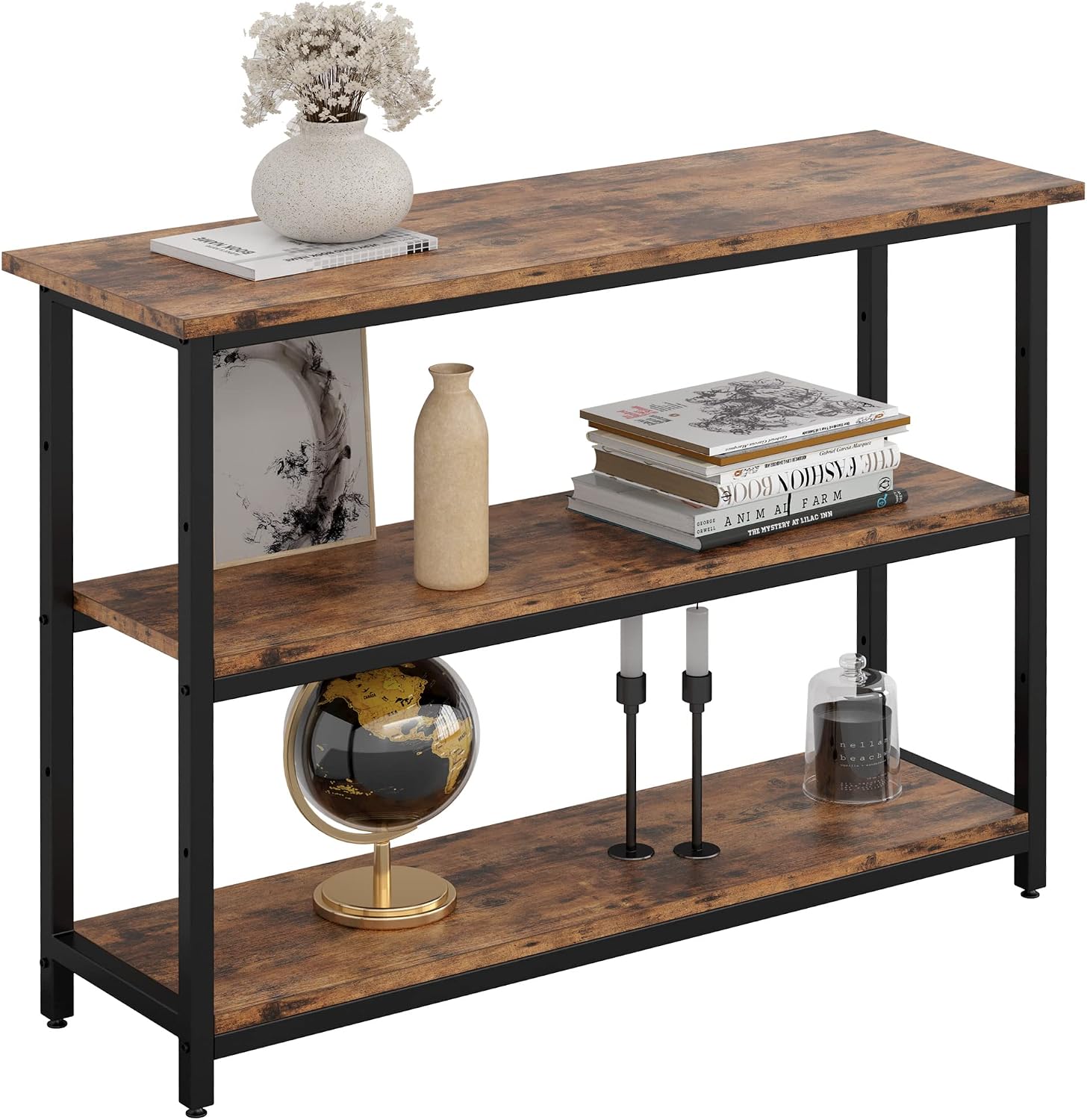 IRONCK Sofa Table, Console Table with Storage, Height Adjustable, Entryway Table for Hallway, 3 Tier Rustic Media Stand for Living Room, Industrial Style