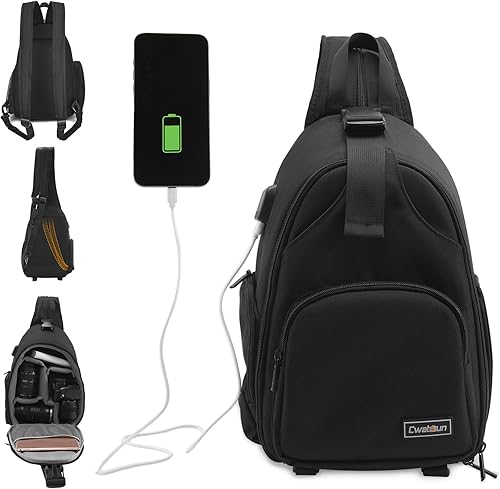 Cwatcun Bolsa bandolera para cámara, bolsa cruzada para cámara fotográfica, mochila para fotógrafos para cámaras DSLR SLR Canon Nikon Sony sin espejo