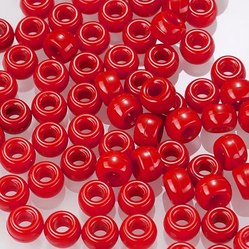 Miniatura 5 de Cuentas de poni rojo (1200 unidades de 0.236 x 0.315 pulgadas), cuentas para manualidades para hacer joyas, trenzado de cabello y manualidades (rojo)